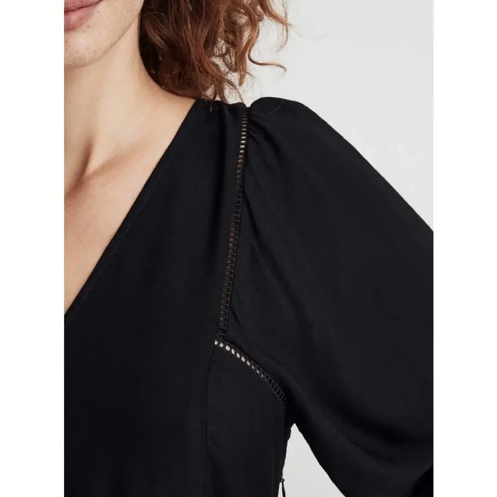 NWT Madewell‎ V-Neck Empire Midi Dress in Black Size S - Picture 2 of 16